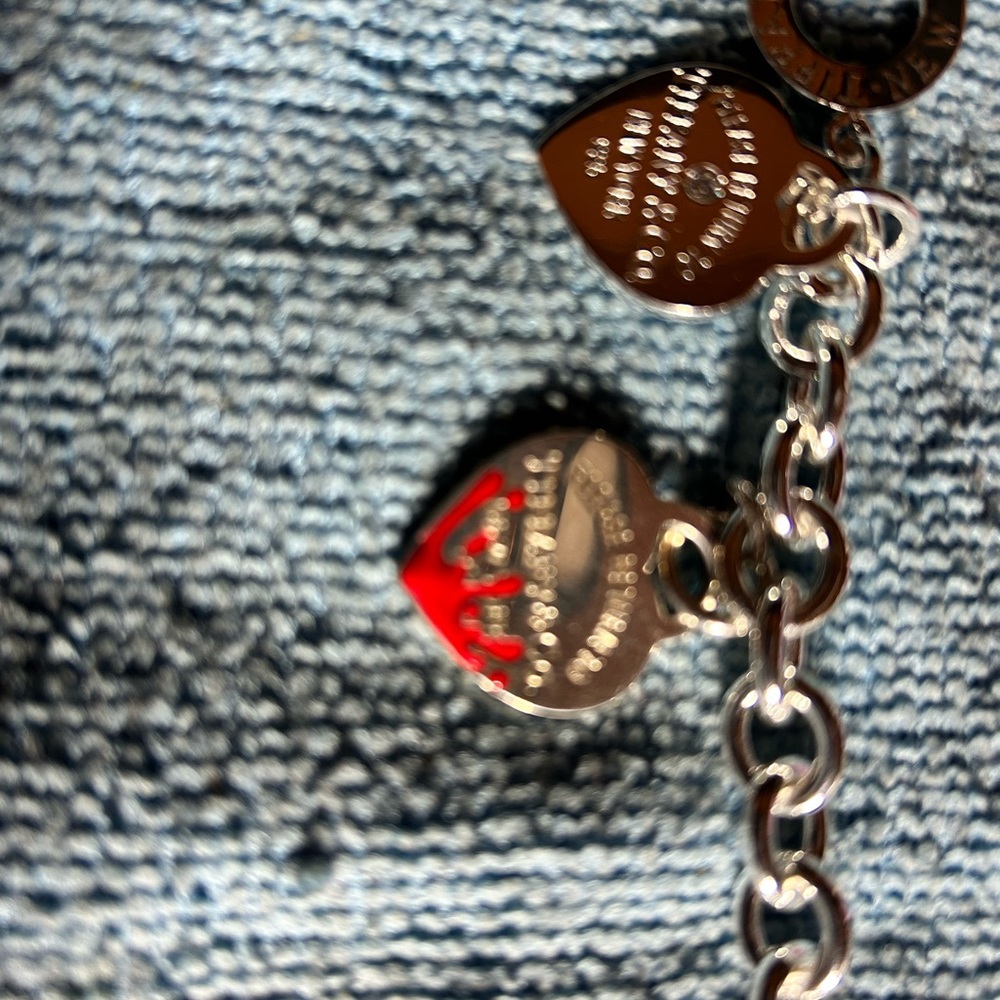 Tiffany & Co 15” Choker Toggle Splash Red Charm Heart 1” & 1” Heart Pink key